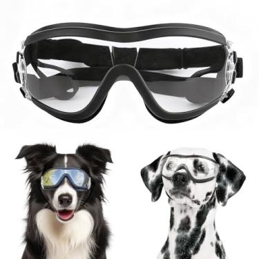 Imagem de ENJOYING Óculos de sol transparentes para cães, médios, anti-UV, para cães médios, grandes, à prova de neblina, à prova de vento, à prova de neve, ajustável, fácil de usar, transparente