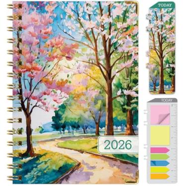 Imagem de Agenda Hardcover 2026, 14 cm x 20 cm: 14 meses (novembro de 2025 a dezembro de 2026), agenda mensal diária, agenda anual, marcador de livro, pasta de bolso e conjunto de notas adesivas (árvore de