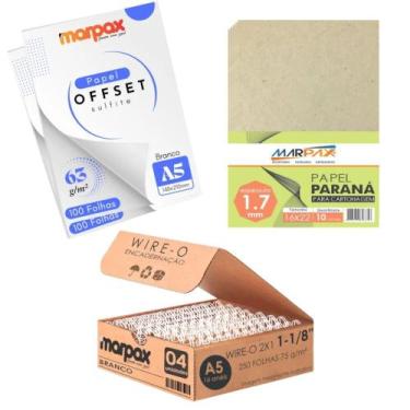 Imagem de Kit encadernação 63g Offset A5 + Papel Paraná + wire-o - Marpax