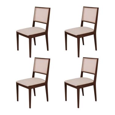 Imagem de Conjunto com 4 Cadeiras de Jantar Suellen em Madeira e Mdf Castanho Linho Bege