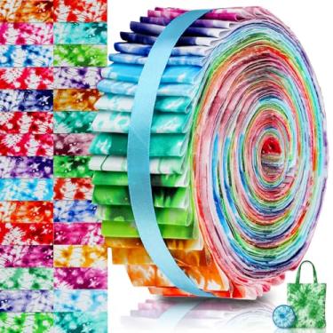 Imagem de Hahafelt 60 peças de tecido tie dye patchwork para costura, rolo acolchoado de porcelana, tiras florais de 6 x 100 cm, retalhos pré-cortados para artesanato DIY