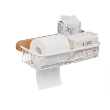 Imagem de Conjuntos de ferragens de banheiro toalheiro suporte de papel barra de toalha gancho prateleira acessórios de banheiro kit branco, barra dupla 50 cm (Cesto de armazenamento)