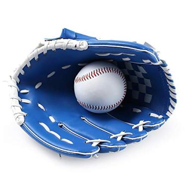 Imagem de Luvas de beisebol lançador de campo luva de beisebol luvas de treino de couro tecidas à mão resistentes ao desgaste para crianças adultos jovens (cor: Azul, tamanho: Adult 12,5")