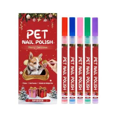 Imagem de Esmalte Para Unhas De Animais | Impermeável 5 Peças Secagem Rápida - Kit De Pintura Para Patas De Cão De Natal - Para Cachorros, Gatos, Raças Pequenas E Grandes, Diário, Viagem, Cuidados,