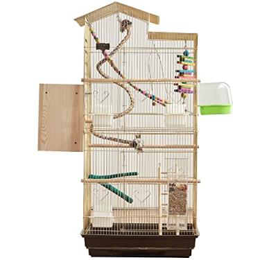 Imagem de Gaiola de pássaro gaiola de pássaro para gaiola de pássaro de reprodução dourada galvanizada Conure, casa grande villa de pássaros com bandeja, gaiola de papagaio com acessórios de brinquedo, fácil de