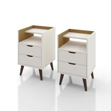Imagem de Kit Mesa de Cabeceira Retrô Decor com Duas Gavetas e Pés Palitos - Via