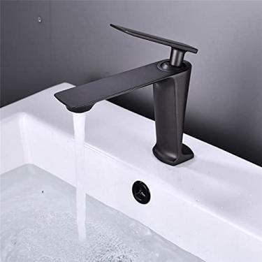 Imagem de RAUGAJ Torneiras, torneira de banheiro torneira de lavatório branca misturadora de água fria e quente torneira de pia de alça única montada no deck alta/curta torneira/cor da arma curta