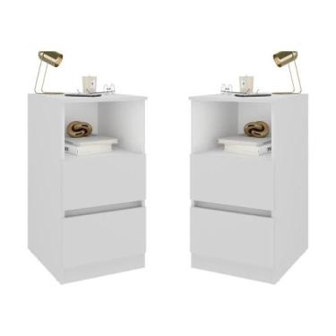 Imagem de Kit 2 Mesas de Cabeceira 38,5cm 2 Gavetas Multimóveis MP4501, Branco