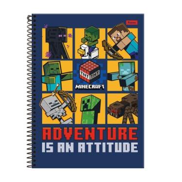 Imagem de Caderno Minecraft Universitário Escolar 1 Matéria 80 Folhas, Azul-Escu