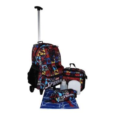 Imagem de Kit Mochila Homem Aranha Infantil Juvenil Aulas Rodinhas - Outras Marc