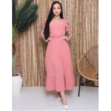 Imagem de Vestido Feminino Manga Princesa Bufante Duna - RezesModa, Goiaba, M