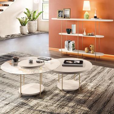 Imagem de Conjunto Decorativo Aparador e 2 Mesas de Centro Walker Tampo MDF/Vidro Off White G26 - Gran Belo