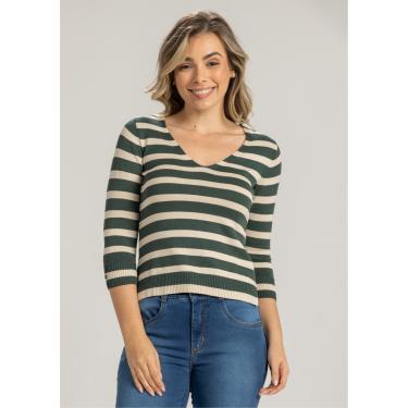 Imagem de Blusa 3/4 Pau a Pique Modal Listrada Bege e Verde