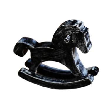 Imagem de KiBcsLic Decoração de mesa de cavalo de balanço de madeira, estatueta de cavalo de balanço, artesanato, peça central, ornamento, arte, decoração, estátua de, Preto