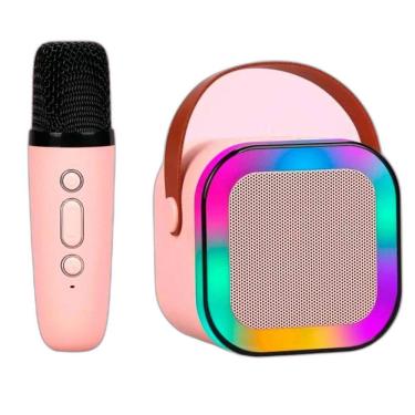 Imagem de Caixa Som Karaokê Bluetooth Microfone Sem Fio Led Rgb