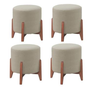 Imagem de Kit 04 Puff Redondo Thor Linho Sala de Estar Straso - Straso Decor, Be