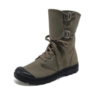 Imagem de Amtopiyo Bota masculina de lona cano alto com cadarço e cano alto, Verde militar, 42