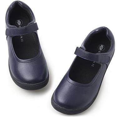 Imagem de festooning Sapatos Mary Jane para meninas uniforme escolar sapatilhas fofas para casamento de volta às aulas, Azul marino, 4 Big Kid