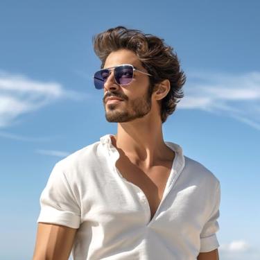 Imagem de Óculos de sol aviadores minimalistas para homens e mulheres, óculos elegantes para uso ao ar livre com lentes polarizadas, Azul, 59mm