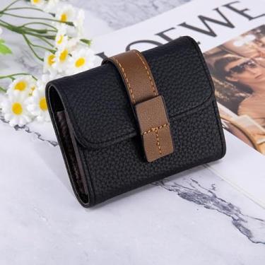 Imagem de Carteira com porta-cartão de crédito, design de couro elegante e portátil para cartões de crédito, cartões de visita, com 11 compartimentos para cartões - preta