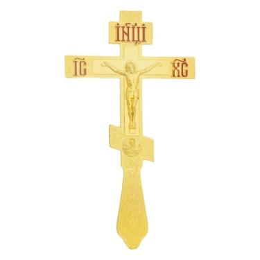 Imagem de RZRHMUHN Cruz de bênção ortodoxa, cruz de mão ortodoxa, crucifixo de metal, presente para padre, batismo, oração, comunhão (vermelho)