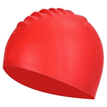 Imagem de Touca de natação de silicone, chapéu de natação à prova d'água, antiderrapante, para adultos e mulheres e homens, treino de corrida, vermelho