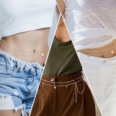 Imagem de Corrente de cintura banhada a ouro/prata para mulheres, corrente de barriga em camadas, biquíni sexy, corrente de cintura ajustável, joia para mulheres (ouro), 26inch, Metal não precioso, Sem Pedra