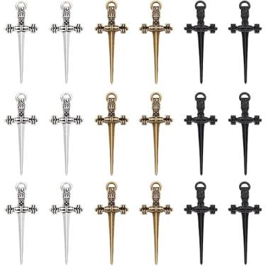 Imagem de Pingentes de espada de 3 cores de 34,5 mm de comprimento de liga de adaga de 34,5 mm pingentes de conector grande estilo tibetano, pingentes de espada de metal para colar faça você mesmo, pulseiras