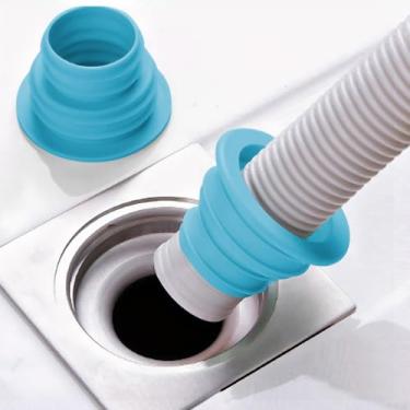 Imagem de Conjunto de anéis de vedação de drenagem, tampa de silicone reutilizável para pia e ralo de piso para banheiro, cozinha e uso doméstico (azul, 6 x 3,7 x 3,3 cm)