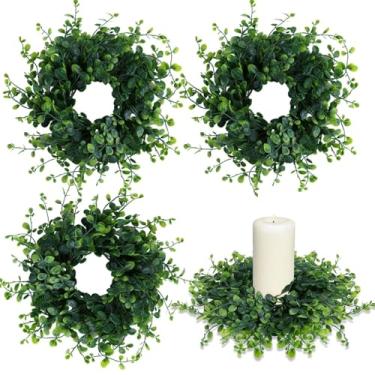 Imagem de Mini anéis de vela de buxo verde, grinaldas, primavera, verão, armários de cozinha, grinaldas, anéis de casamento de 7,6 cm, guirlandas, pilares, castiçais, para decoração de mesa de porta de casa de