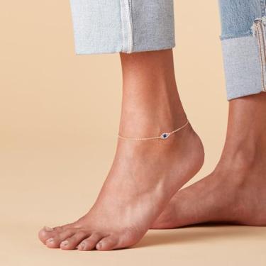 Imagem de Tornozeleira feminina banhada a ouro 14k azul escuro olho turco