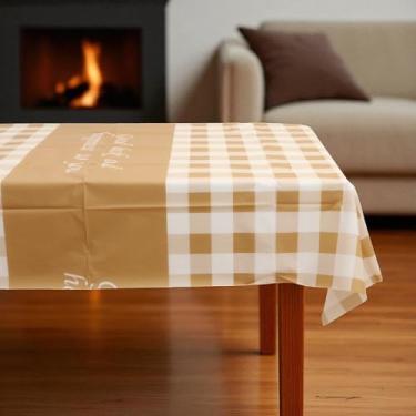 Imagem de 1 peça toalha de mesa estilo inglês xadrez retangular PEVA cor café branco 137 x 90 cm