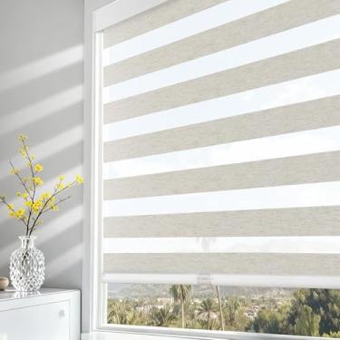 Imagem de AOSKY Persianas Zebra sem fio para janelas com rolo de puxar para baixo, com filtro de luz de camada dupla, privacidade para dia e noite, persianas de porta para casa, fácil de instalar, creme de
