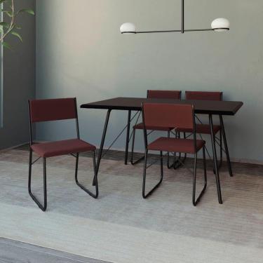 Imagem de Mesa Jantar Paraty 137cm Tampo Preto Com 4 Cadeiras Angra Estofadas Preta E Marrom Preto