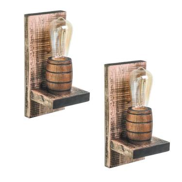 Imagem de Kit 2 Arandelas Barril Delenha Decor Madeira Maciça Rústica
