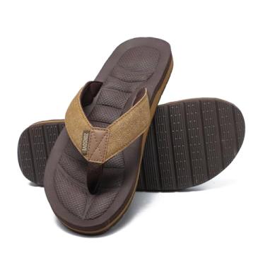 Imagem de Chinelo masculino de lona com suporte de arco – sandália de praia confortável de espuma – Impermeável casual chinelos de casa, Bronzeado, 46