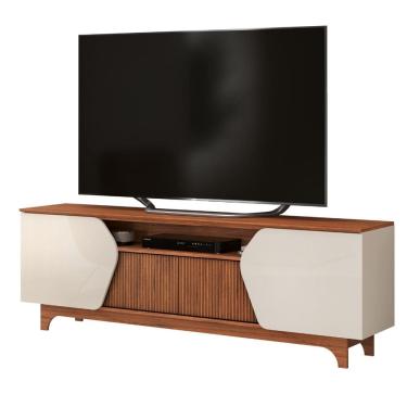 Imagem de Rack Bancada Para TV Até 75 Polegadas 1,83m 4 Portas Frisado Heloisa Off White/Madeirado