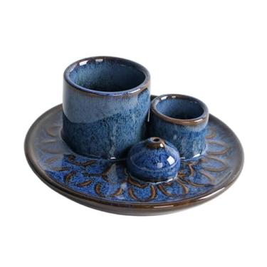 Imagem de Bothyi Porta-sálvia, Queimador de Incenso, de Mesa, Suporte para Velas com Fragrâncias, Incensário de Cerâmica para Meditação E Lareira, Azul escuro