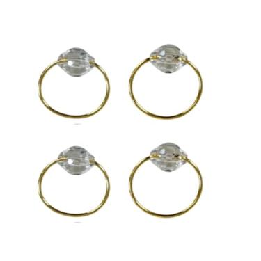Imagem de Anel Argola Para Guardanapos Decorativos, Kit com 2, 4 ou 10 Peças, Dourado ou Prata, com Pérolas ou Pedra Cristalina, 4 x 3 cm e 4,5 x 4,5 cm (Cristalino (Dourado), 4 Anéis)