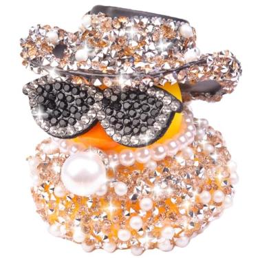 Imagem de MuMyer Ornamentos de carro de pato de borracha com strass, decorações de painel de carro de patos brilhantes com mini chapéu de caubói colar de óculos de sol