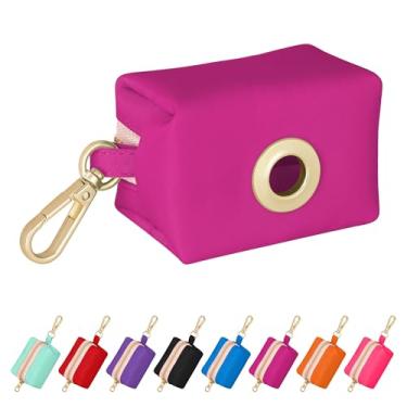 Imagem de Didog Suporte de saco de cocô de cachorro de nylon colorido com ilhós de metal e clipe mosquetão, zíper liso, inclui 1 rolo de 15 sacos, rosa roxo