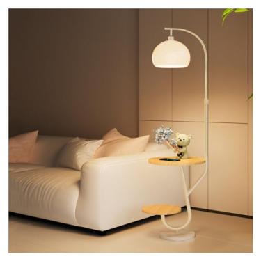 Imagem de Luminária de chão Combinação de abajur mesa e chão com porta carregamento estação sem fio Candeeiro pé moderno para sala estar(Branco)