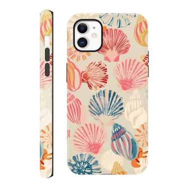 Imagem de Capa compatível com iPhone 11 de 6,1 polegadas, capa de telefone de verão com arte de concha do mar rosa, capa rígida híbrida protetora resistente a arranhões de 2 camadas para meninas mulheres e