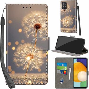 Imagem de Salanheo Capa carteira para Samsung Galaxy A53 5G, com [3 compartimentos para cartões], fecho magnético com suporte, couro PU, capa flip protetora à prova de choque de 16,5 cm, dente-de-leão dourado