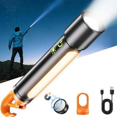 Imagem de Lanterna recarregável com 3 fontes de luz, lanternas magnéticas de 990.000 lúmens, lúmens altos, 9 modos com luz de trabalho lateral, operação de interruptor duplo, à prova d'água e ajustável para uso