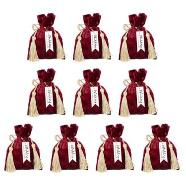 Imagem de PATIKIL 13 x 10 cm Sacos de flanela para lembrancinhas, 10 peças de sacolas de presente de festa de doces para casamento, dia das mães, Páscoa, aniversário, Natal, formatura, celebração, vinho tinto