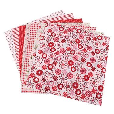 Imagem de Aqur2020 Quadrados de Tecido 100% Algodão Pré-cortados 50x50cm, 7 Peças de Material Acolchoado de Retalhos Com Estampa Floral Vermelha para Projetos de Costura Artesanal DIY, Pano (25 * 25cm)