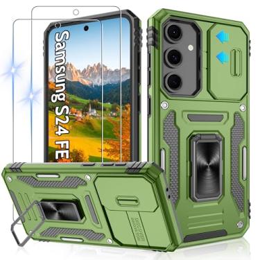 Imagem de Gritup Capa para Samsung Galaxy S24 FE com 2 protetores de tela HD e capa de câmera deslizante, proteção contra quedas de grau militar de 3,5 m, suporte de anel magnético, capa protetora para celular