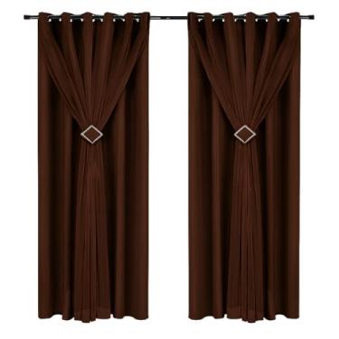 Imagem de Cortina Corta Luz 3,00m X 2,80m 100% Blackout Com Voil Branco Para Sala Ou Quarto Varão Simples(Tabaco)