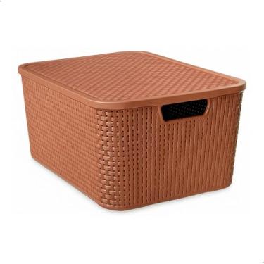 Imagem de Caixa Organizadora Marrom com Tampa 20 Litros Rattan – Ideal para Quarto, Banheiro e Escritório